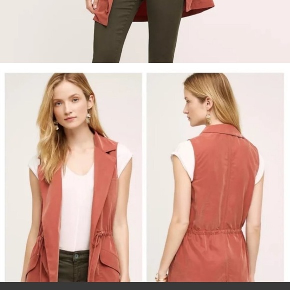 Anthropologie ELEVENSES Old Town Utility Vest Long Open Front Tie Waist Sz M - Picture 2 of 2